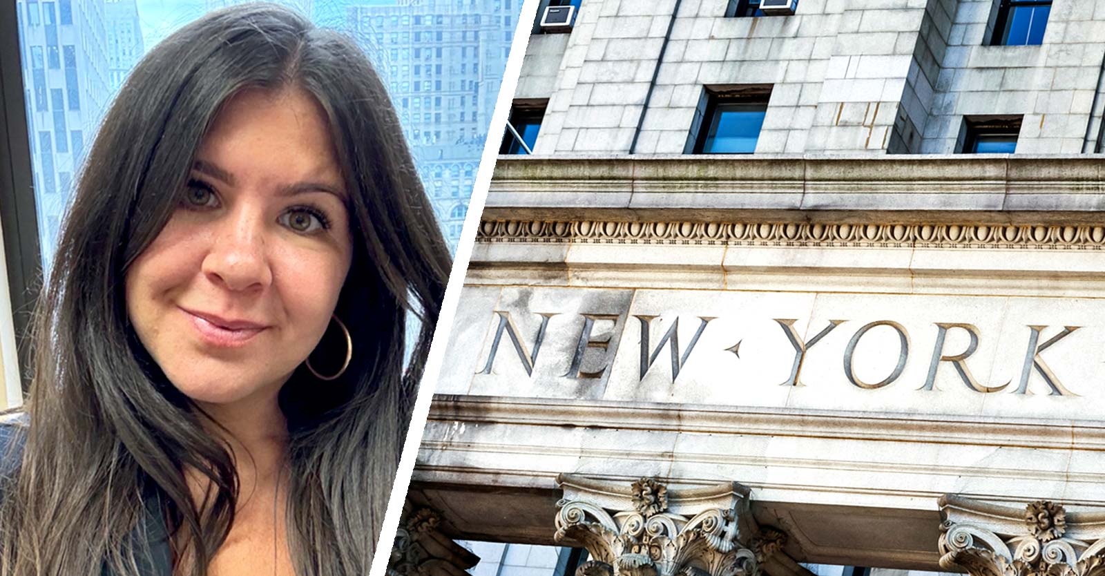 Christina Martinez and a New York court building