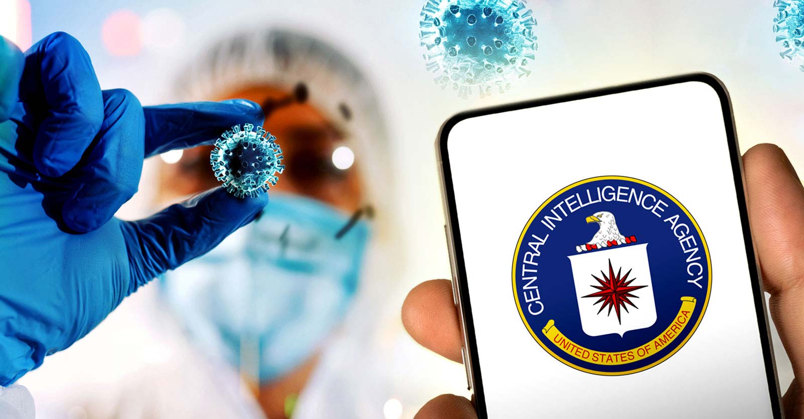 lab with covid spike proteins and cia logo