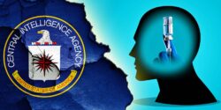 cia logo, brain with vaccine in it