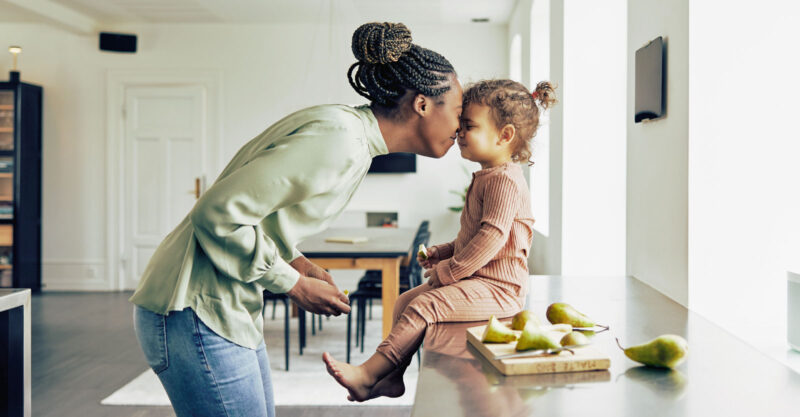 mom and toddler in their kitchen