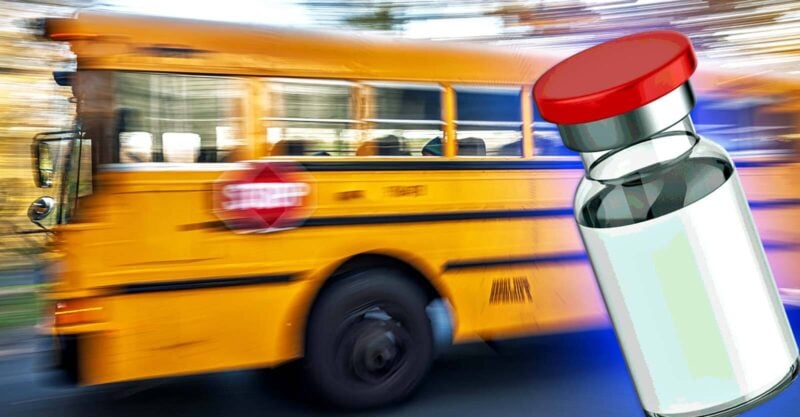 bus and vaccine bottle