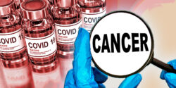 covid vaccines, magnifying glass with "cancer" word inside