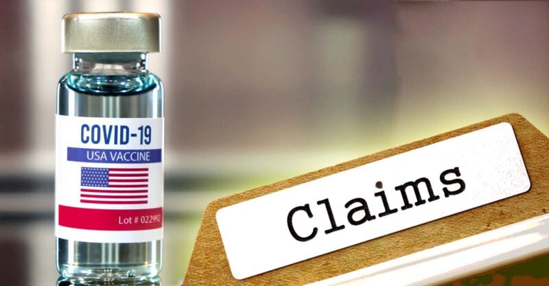 covid vaccine bottle and word "claims"