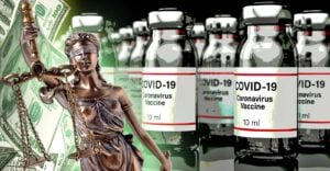 covid vaccine with lady justice