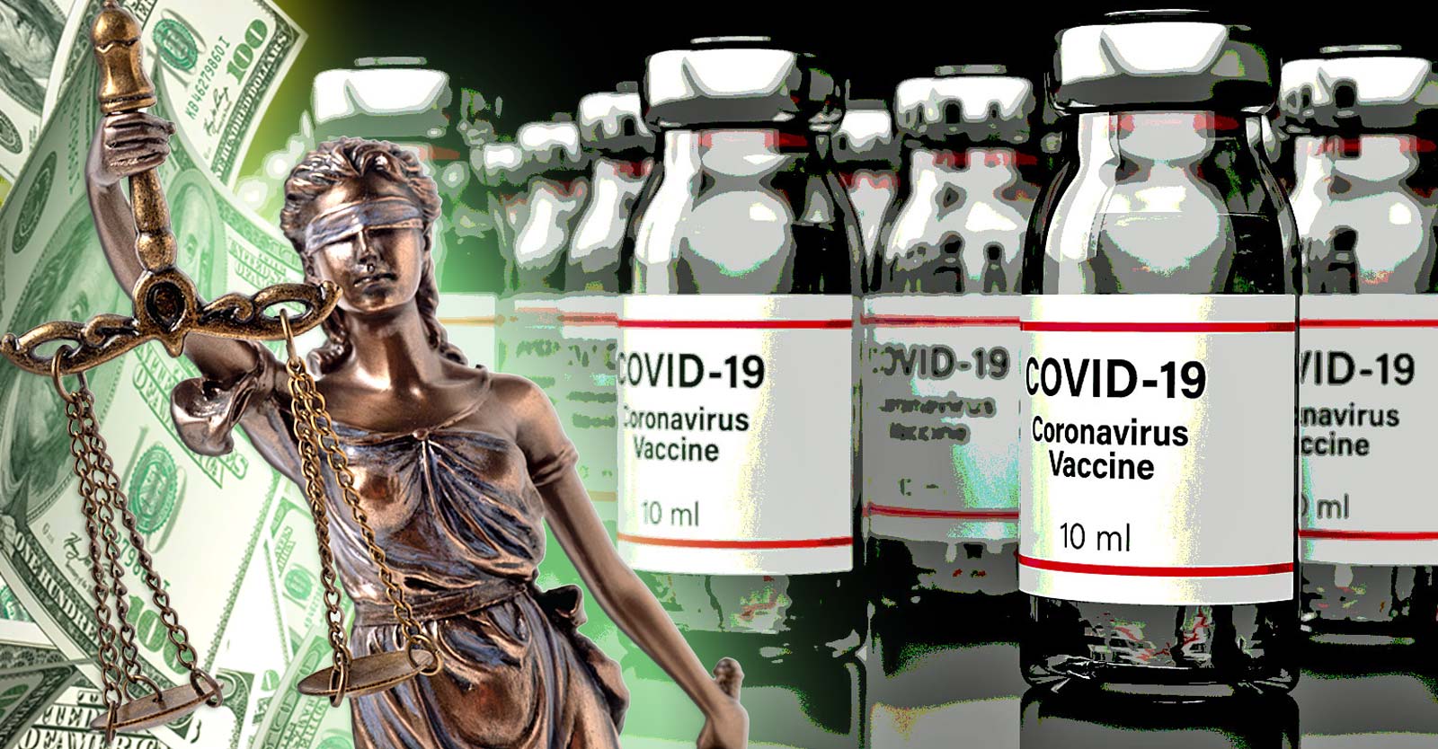 covid vaccine with lady justice
