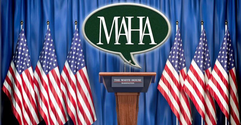 White house podium and maha logo