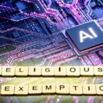 letters "AI" and words "religious exemption"
