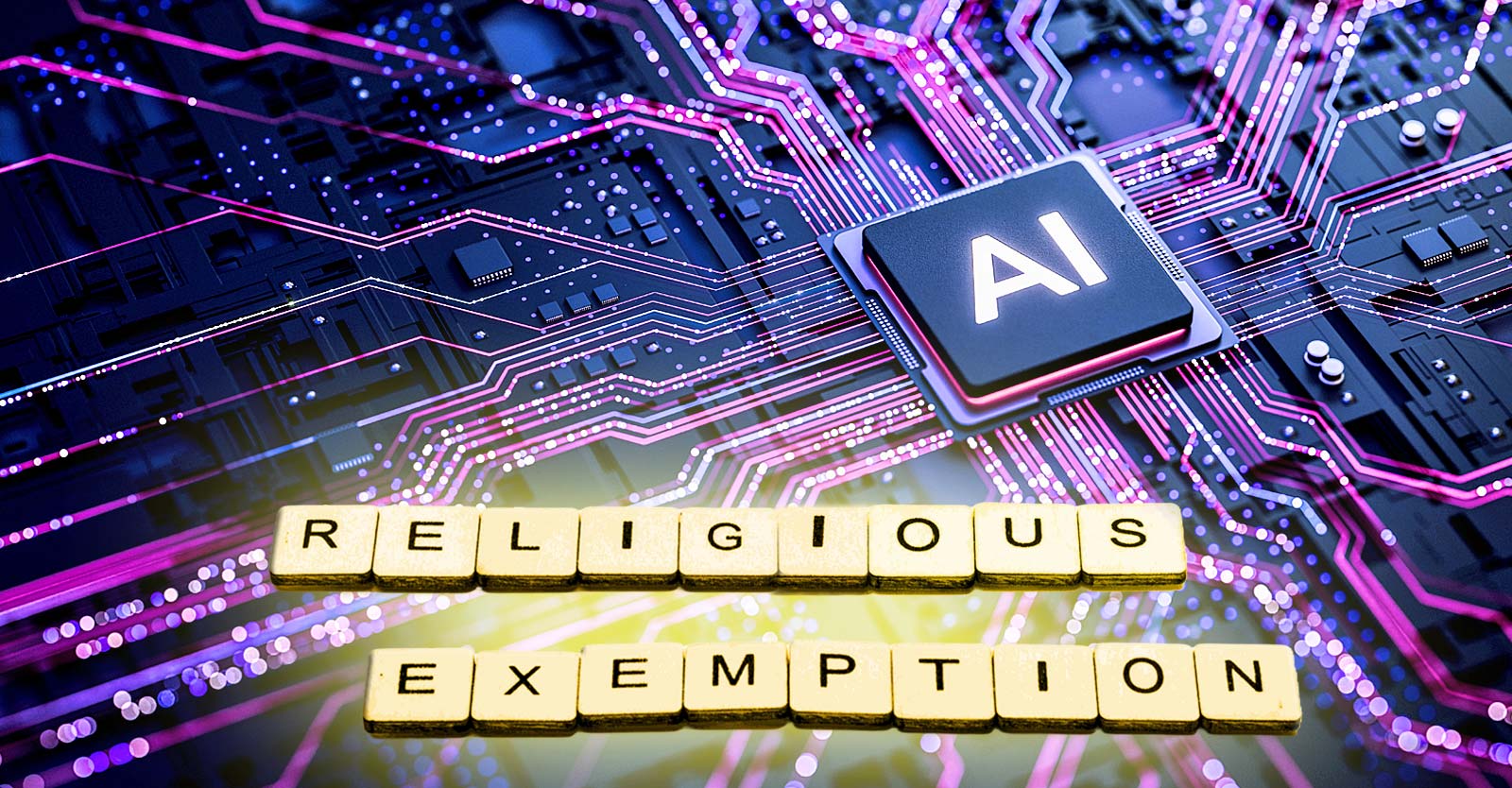 letters "AI" and words "religious exemption"