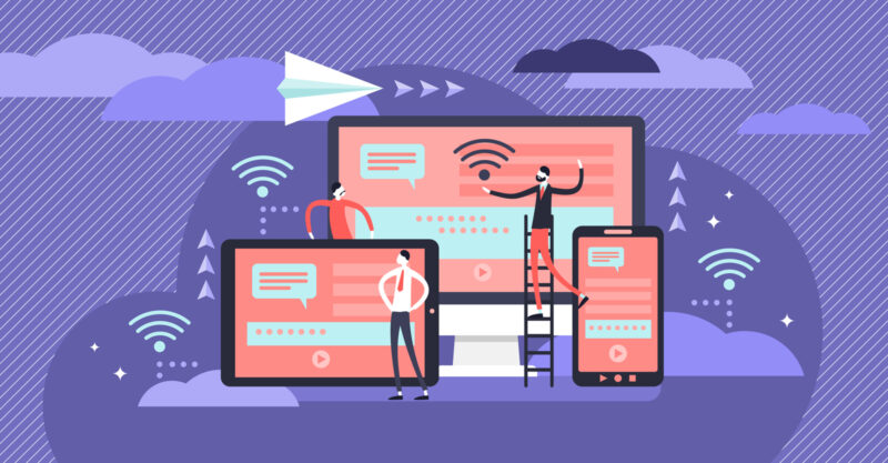 Illustration of multiple communication devices and wifi symbols