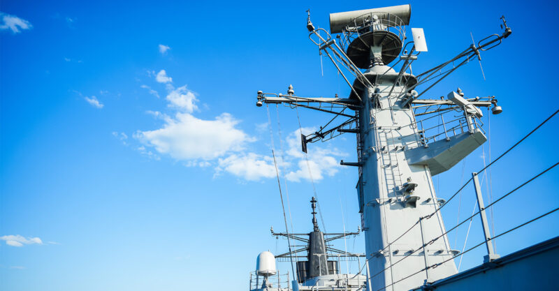 Military radar air surveillance on navy ship