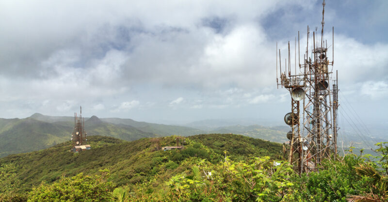 Cell tower in Puerto Rico forest.