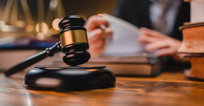 Judgment gavel hammer in court courtroom for judgement and judicial decision