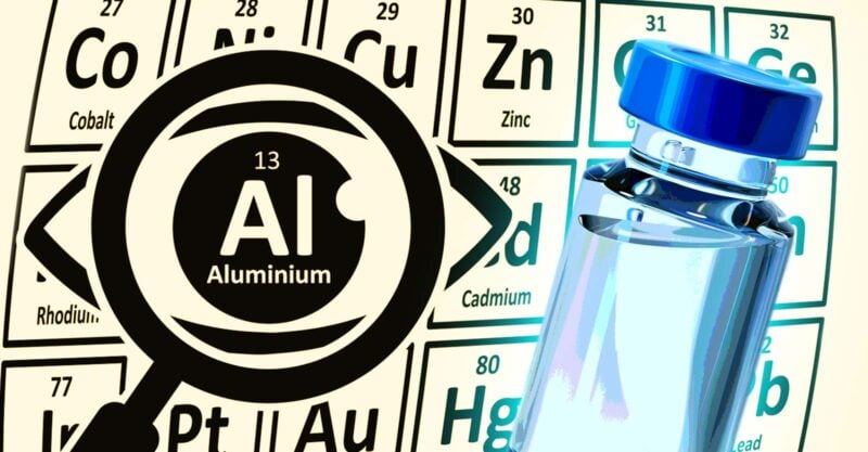 aluminum on periodic table and vaccine bottle