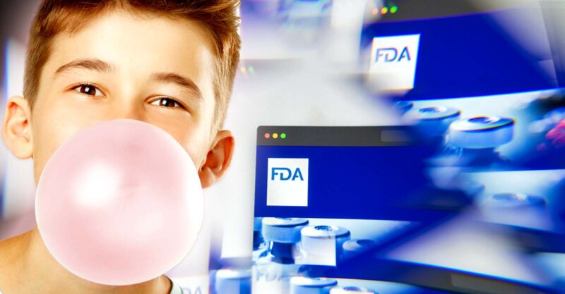 fda logo and boy with bubble gum