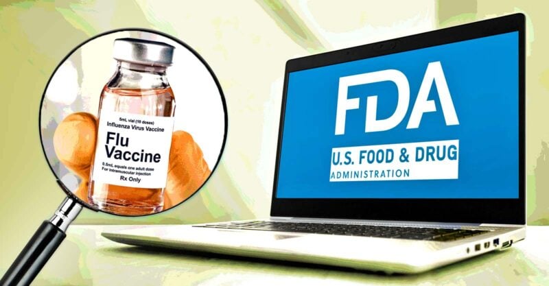 fda logo and flu vaccine bottle