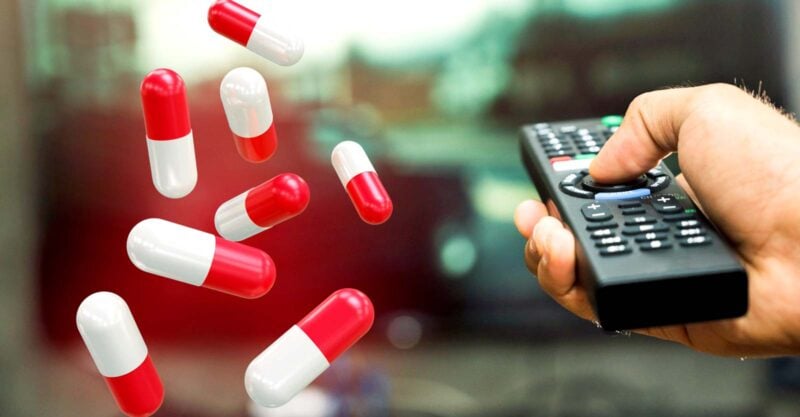 tv remote and pills