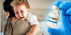 toddler and merck vaccine bottle