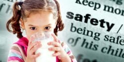 child drinking milk and word "safety"