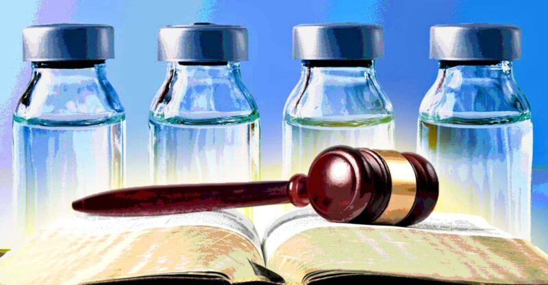 vaccine bottles and gavel