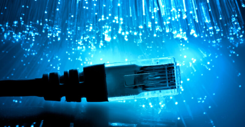 Image of Fiber optics with a network cable.