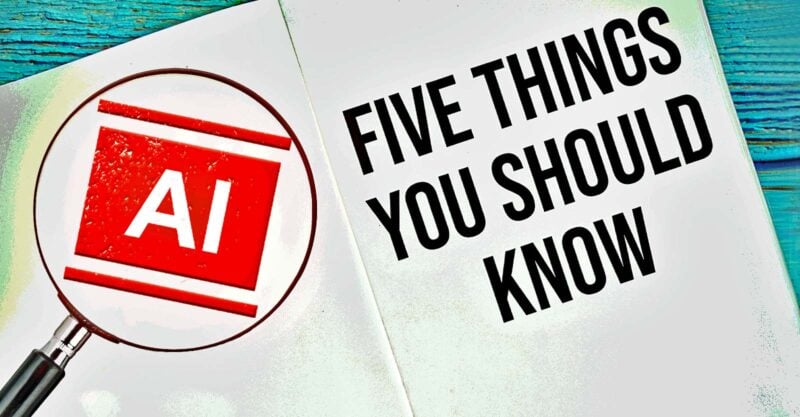 five things and a magnifying glass with AI