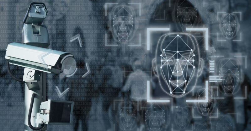 Facial recognition concept photo with camera