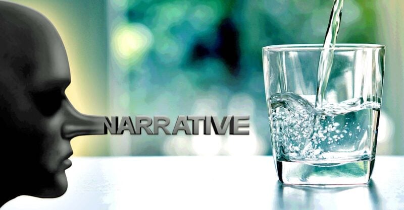 glass of water and word "narrative"