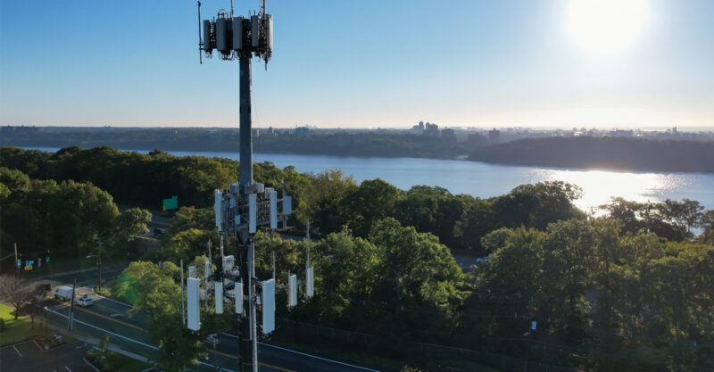 Cell tower close to residential neighborhood.