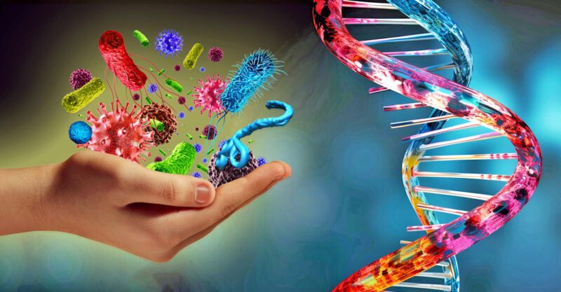 hand holding microbes