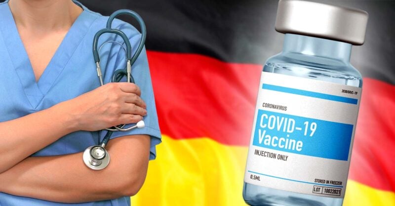 germany flag, covid vaccine and doctor