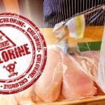 raw chicken meat and word "chlorine"