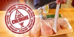 raw chicken meat and word "chlorine"