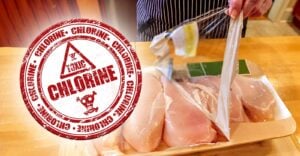 raw chicken meat and word "chlorine"