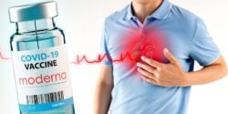 moderna covid vaccine and man holding heart