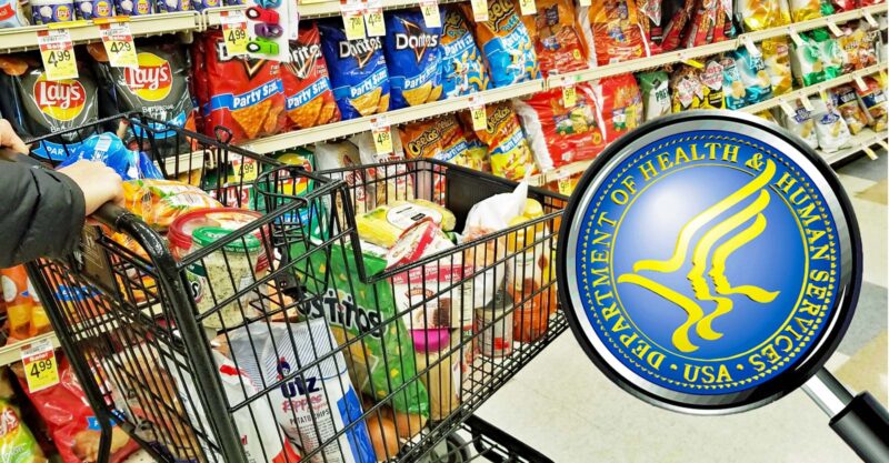 grocery store and HHS in magnifying glass