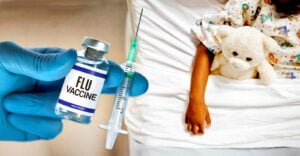 flu vaccine and child in hospital bed
