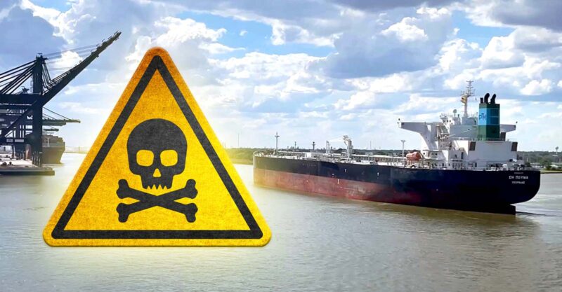 barge in houston and toxic symbol