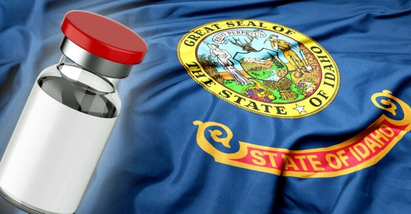 idaho flag and vaccine bottle