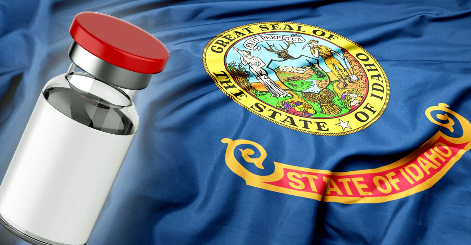 idaho flag and vaccine bottle