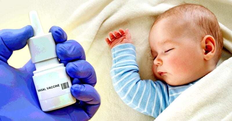 infant sleeping and nasal vaccine bottle