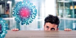 man looking at spike protein virus