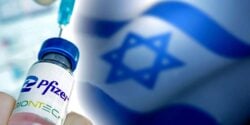 pfizer vaccine bottle and israel flag