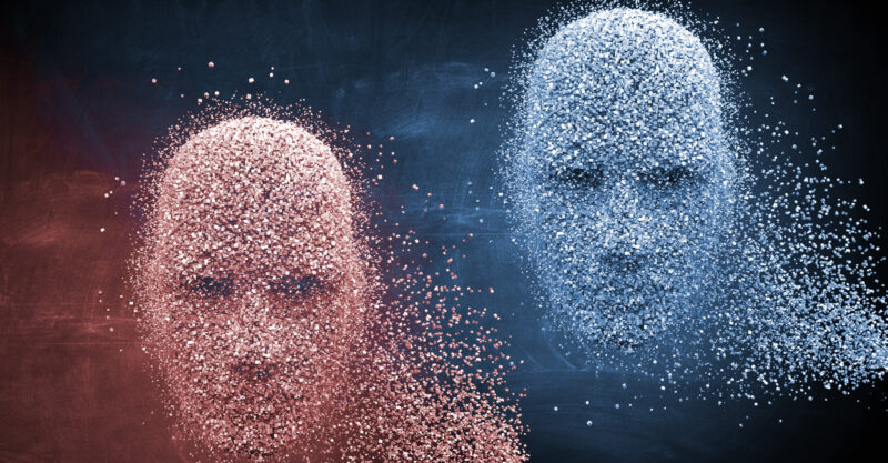 Virtual reality and artificial intelligence concept of human face