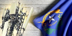 cell tower and Nevada flag