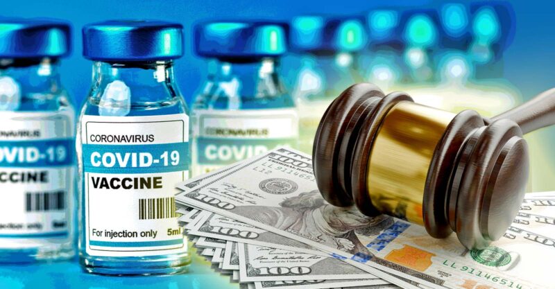 covid vaccine and money and gavel