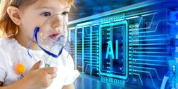 girl with nebulizer and letters "AI"