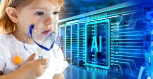girl with nebulizer and letters "AI"