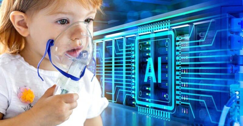 girl with nebulizer and letters "AI"