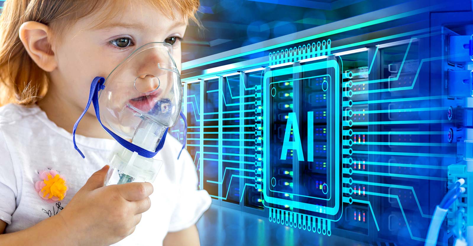girl with nebulizer and letters "AI"