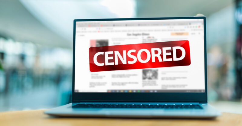 Laptop displaying the sign of censorship on the internet